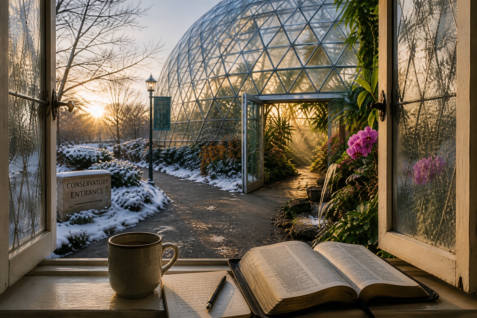 The Climatron opening from winter into a tropical garden